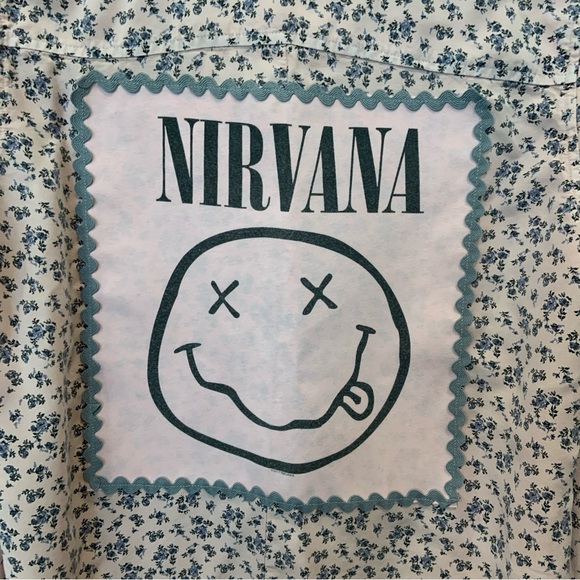 Women’s custom Nirvana Upcycled Pink RayonPearl Snap Band Shirt - Picture 3 of 8